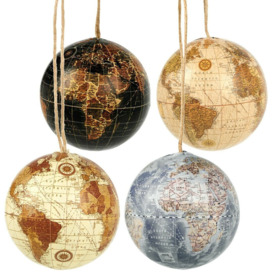 4 Piece World Globe Bauble Set