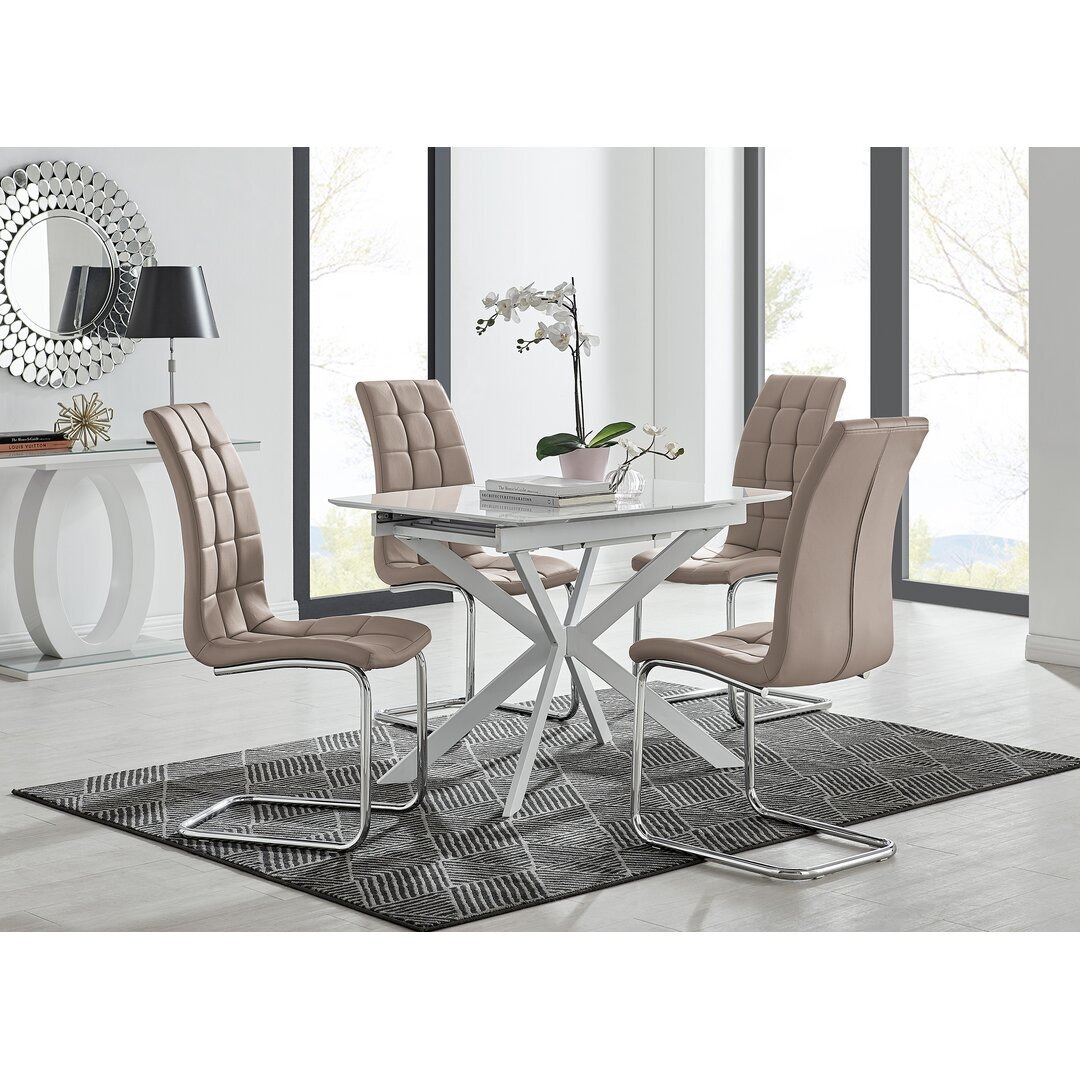 Eubanks Modern High Gloss Extendable Dining Table Set with x4 Luxury ...