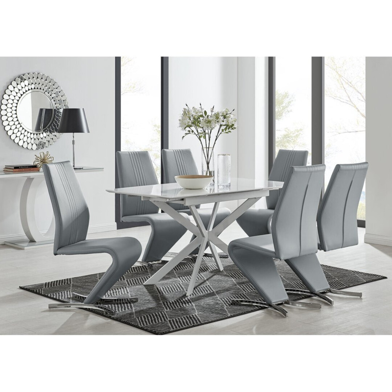Eubanks Modern High Gloss Extendable Dining Table Set with x6 Luxury