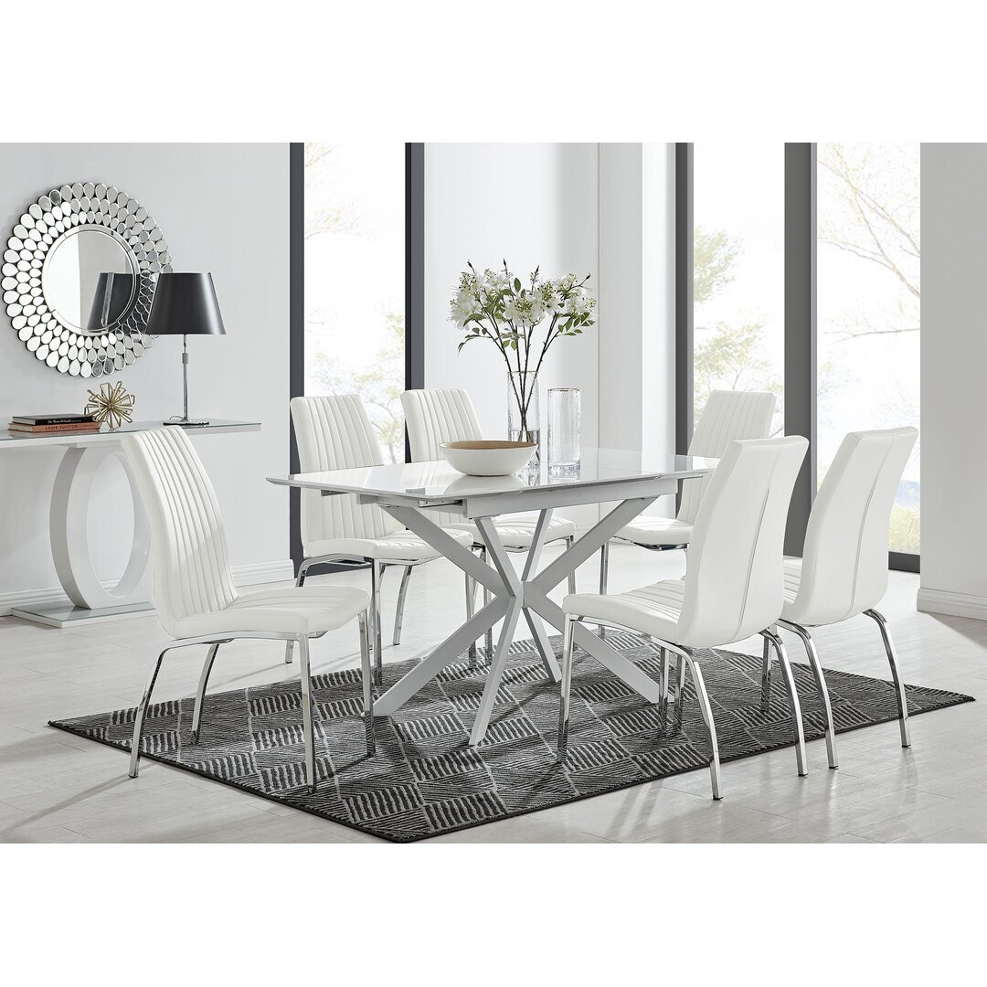 Eubanks Modern High Gloss Extendable Dining Table Set with x6 Luxury ...