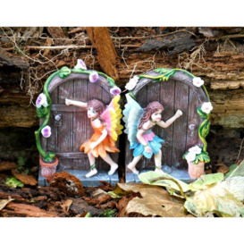 Happy Larry 2pc Miniature Secret Fairy Garden Doors For Gardens Trees Outdoor Decorations Magical Pixie Garden Ornaments Garden Decor Figurines Sculp
