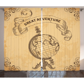 Therese Retro Globe Earth World with Adventure Words 2 Piece Room Darkening Curtain Set