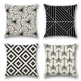 Throw Pillow Case Cushion Covers 45 X 45 Cm Cotton Linen Square Decorative Pillow Covers For Sofa Car Bedroom Indoor Outdoor, Set Of 4 Geometric Patte