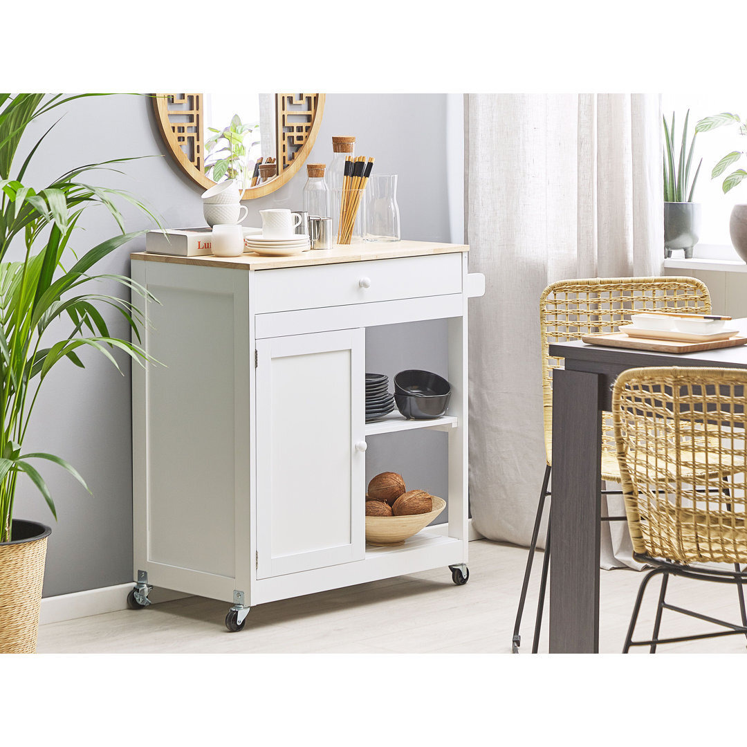 Ambon 75Cm Kitchen Trolley with Solid Wood Top and Locking Wheels by
