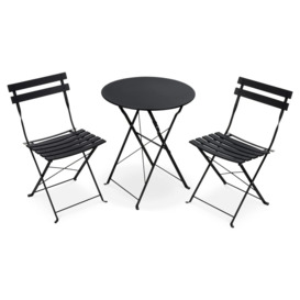 3 Piece Bistro Set - Outdoor Table And Chairs With Metal Seat Slats, Folding Furniture Set For Garden, Patio, Balcony, Backyard - Powder-Coated, Easy