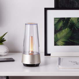 LED table lamp with speaker in gray/transparent