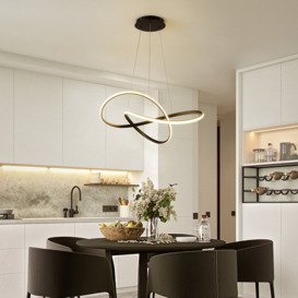 Dimmable Led Pendant Light Fixture Modern Chandelier With Irregular Ring Lights Adjustable Hanging Lamp For Kitchen Dining Room Bedroom Kitchen Island