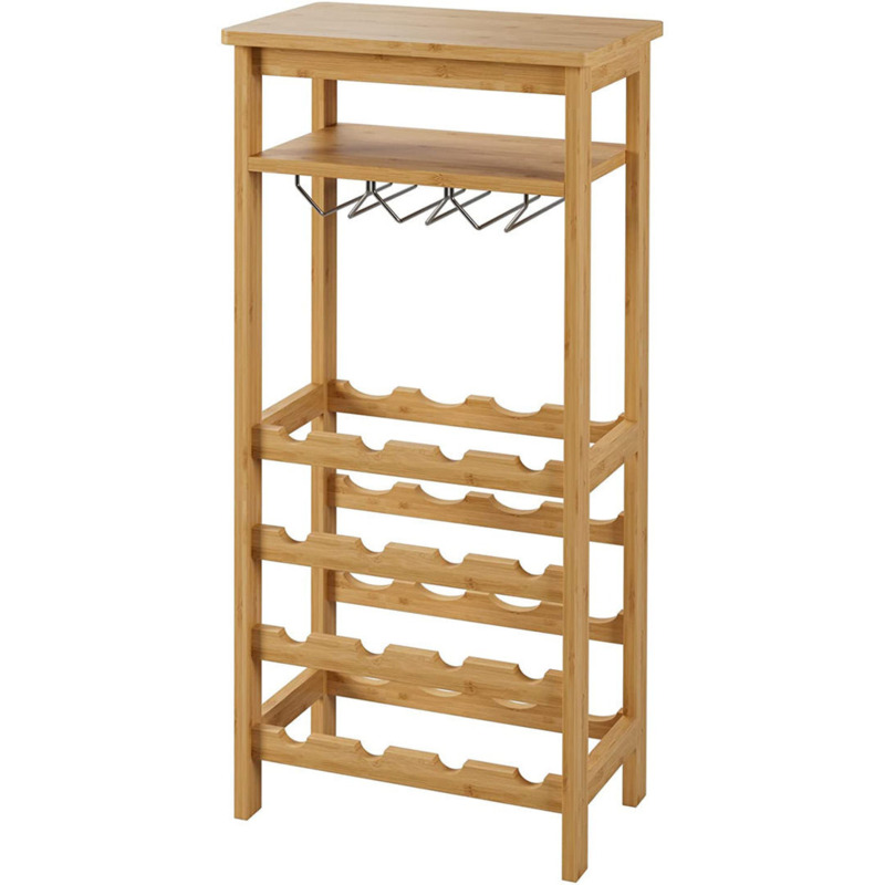 Bamboo Wine Rack, Free Standing Wine Display Shelves With Glass Holder