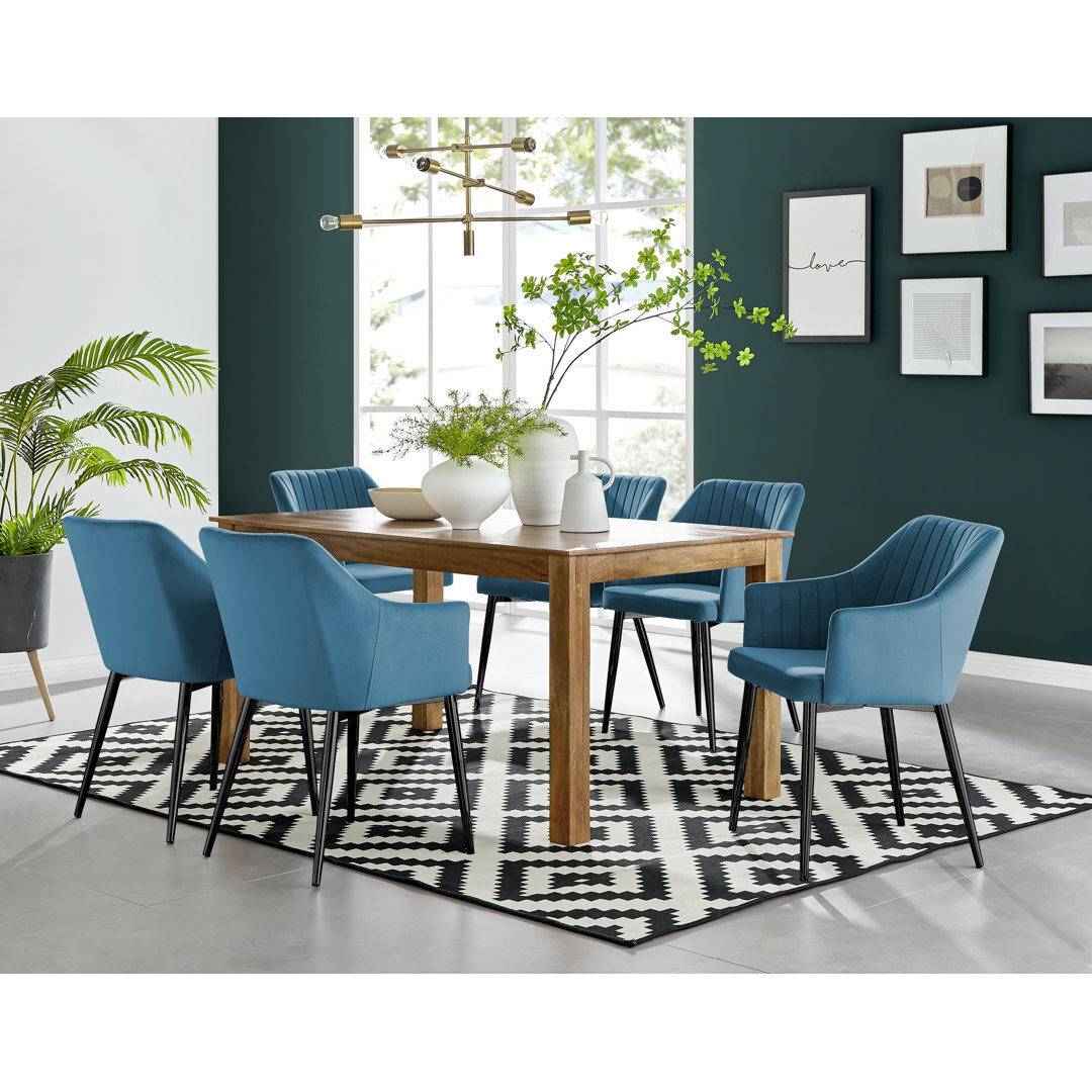 Anders Farmhouse Honey Solid Wood Dining Table Set with 6 Luxury Modern ...