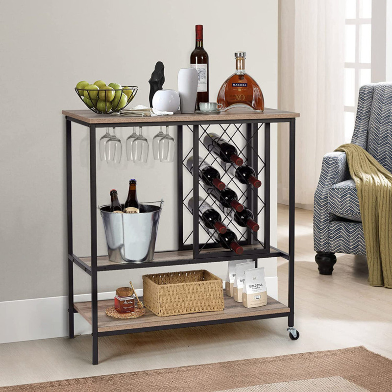 Industrial Wine Rack Table Console Table With Wine Rack & Glass
