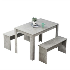 Small Grey Kitchen Dining Room Table And 2 Benches Set With 4 Seats Wooden Dinette Set Wooden For Small Space Cafe Restaurant (Grey)
