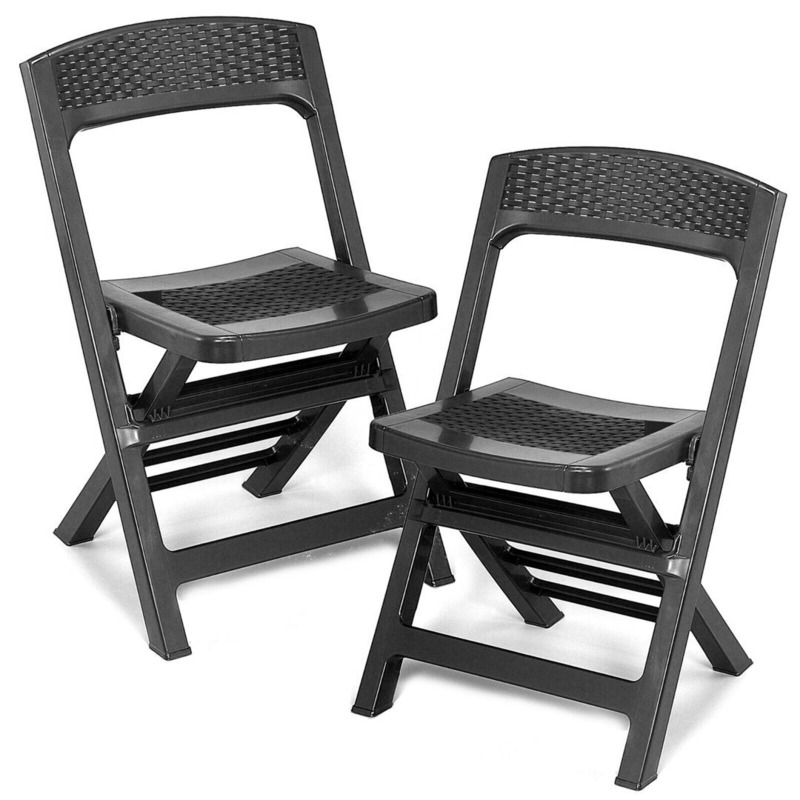 2 X Anthracite Collapsible Outdoor Folding Garden Chair Outdoor Camping