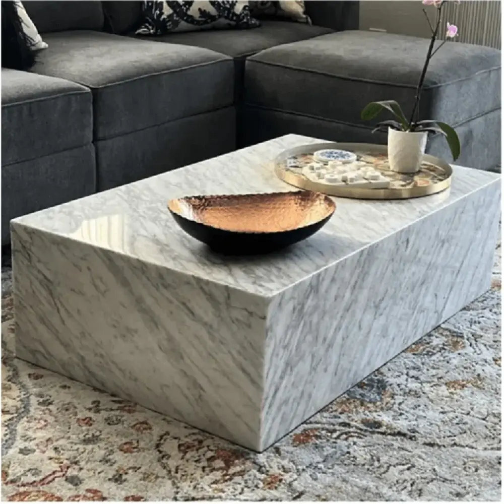 Genuine Marble Block Coffee Table Carrara Marble by Wayfair