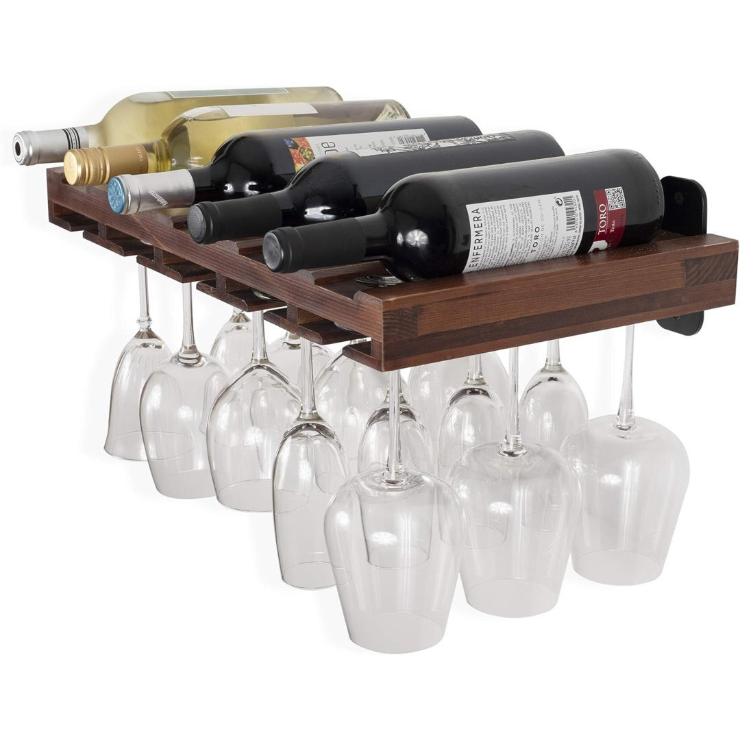 Amiriah 6 Bottle Solid Wood Wall Mounted Wine Bottle & Glass Rack in ...