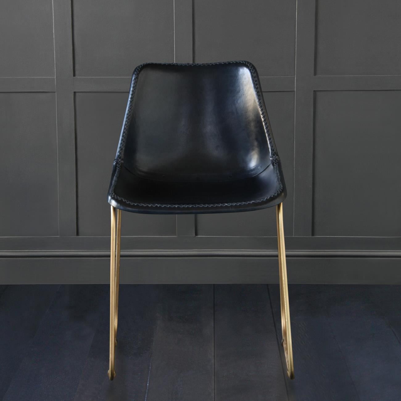 Deluxe RH Dining Chair Black Seat Gold Base Where Saints Go Black