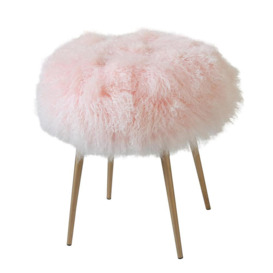 Mongolian Fur Foot Stool - Pearl Pink Seat - Gold Pencil Leg  - Where Saints Go - thumbnail 2