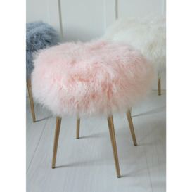 Mongolian Fur Foot Stool - Pearl Pink Seat - Gold Pencil Leg  - Where Saints Go - thumbnail 4