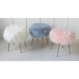 Mongolian Fur Foot Stool - Pearl Pink Seat - Gold Pencil Leg  - Where Saints Go - thumbnail 3