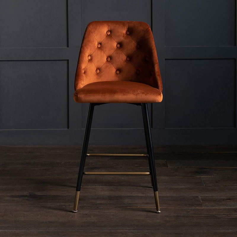 Belgravia Velvet Bar Stool Rust Black & Brass Where Saints Go by