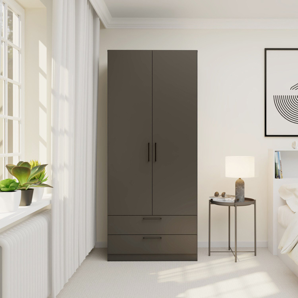 Regent 2 Door 2 Drawer Wardrobe Black - Size: 2 Door, 2 Drawer