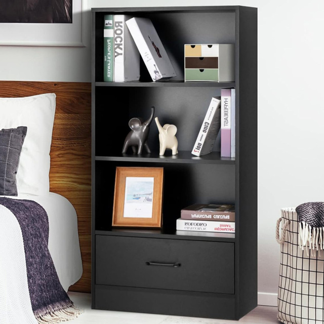 Costway Single Drawer 3 Shelf Black Wooden Bookshelf by Wilko ...