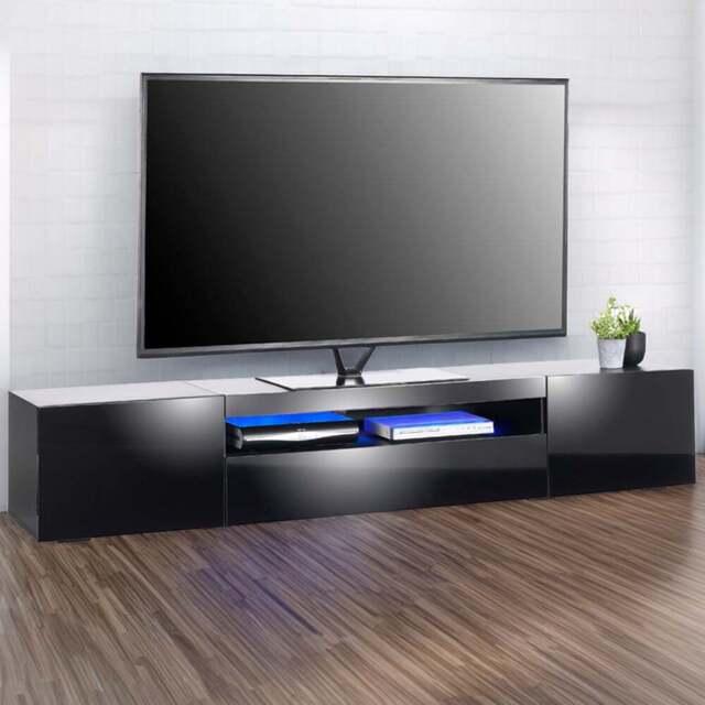 MMT Furniture Designs 3 Door Single Shelf Matt Gloss Black Modern TV ...