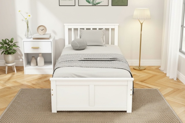 White Solid Pine Single Bed Frame with Storage Drawers - Space-Saving ...