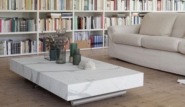 Barbican Convertible Coffee - Dining Table, Marble Effect by Pepper Sq via ufurnish.com