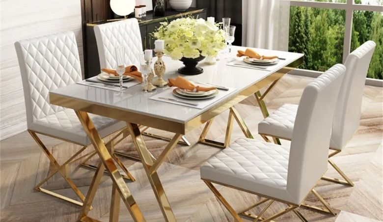 Modern White Rectangle Tempered Glass Dining Table by Homary