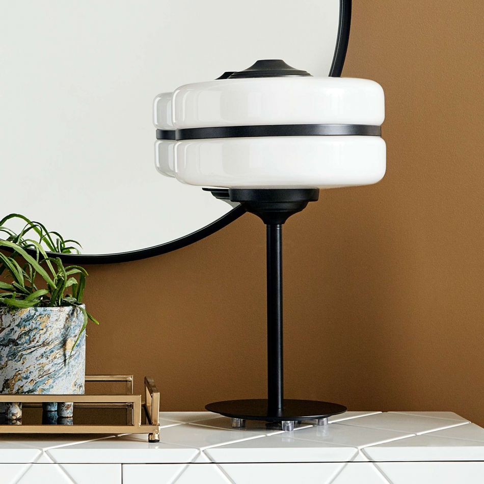 Black and White Glass Table Lamp By Graham & Green