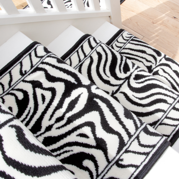 Black & White Animal Print Stair Carpet Runner - Cut to Measure by Kukoon 