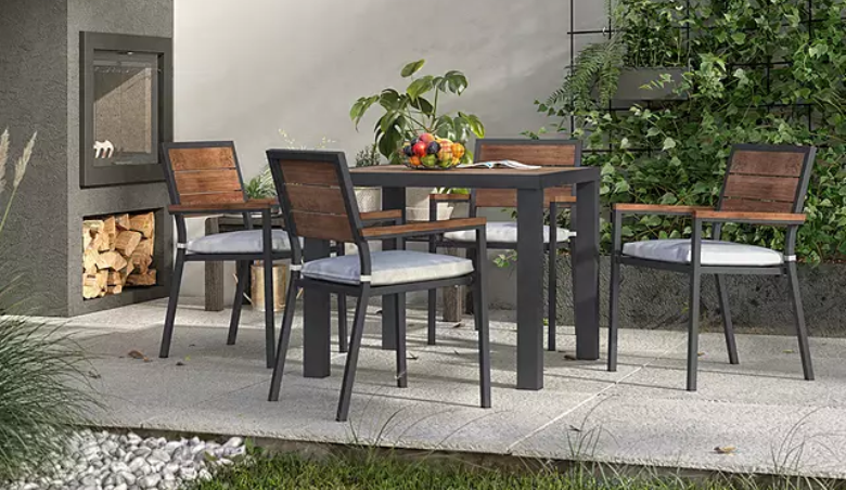 John Lewis Platform 4-Seat Wood-Effect Garden Dining Table & Chairs Set, BlackNatural By John Lewis & Partners