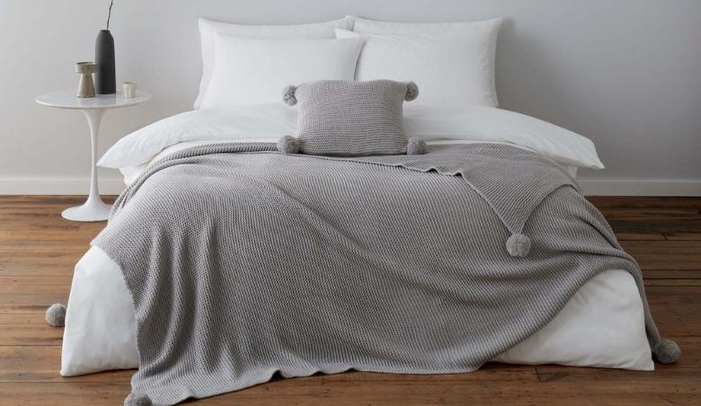 Pom Pom Grey Knit Cushion Grey By Dunelm