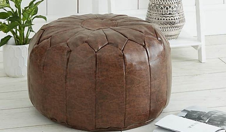 Moroccan Stitched Pouffe Tan (Brown) by Dunelm
