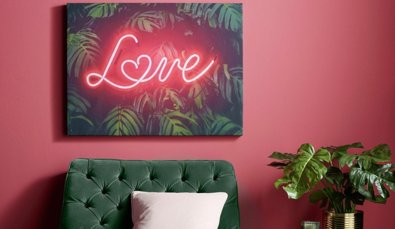 Art for the Home Tropical Neon Love Canvas Wall Art By Argos 