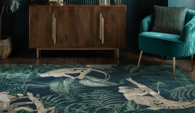 Jungle Luxe Rug Navy By Dunelm