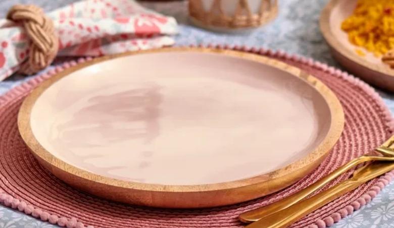 Pretty Boho Pink Wooden Large Plate by Dunelm