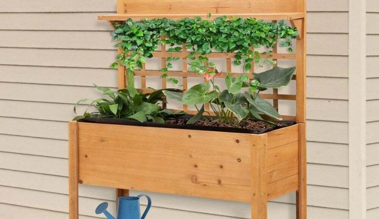Wooden Raised Planter with Trellis -  By Garden Chic
