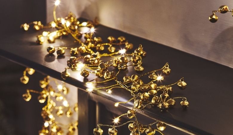 Golden Bell Christmas Garland with Lights by Oliver Bonas