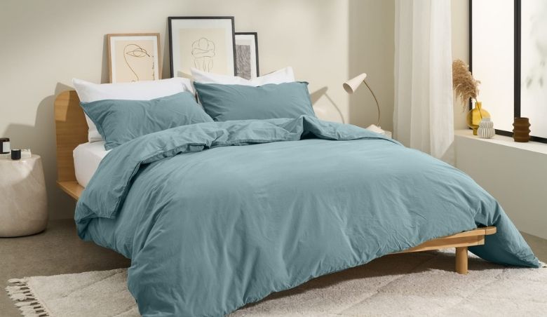 Alexia 100% Organic Stonewashed Cotton Duvet Cover + 2 Pillowcases, King, Dusty Teal by MADE