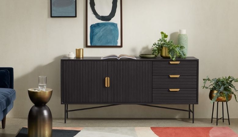 Haines Wide Sideboard, Charcoal Black Mango Wood by MADE