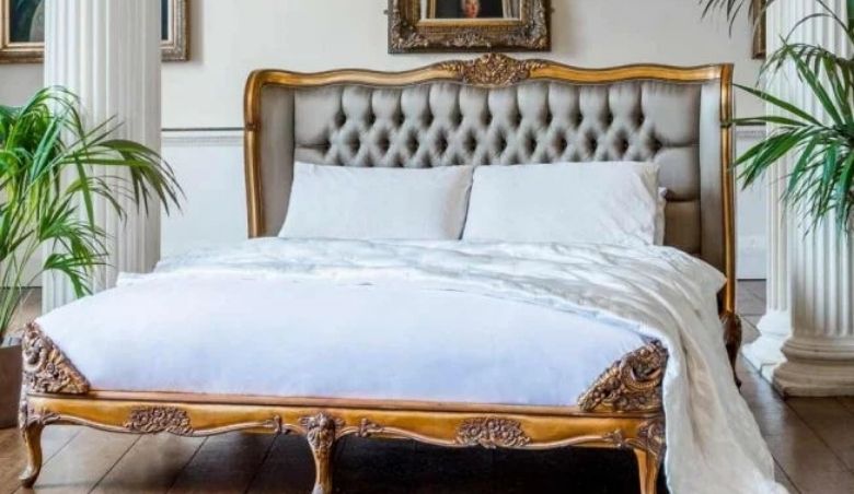  Palais de Versailles Luxury Gold Upholstered Bed (Double) By French Bedroom