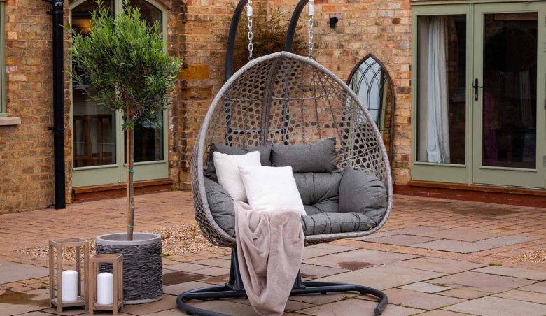 Rattan Garden Double Hanging Egg Chair in Grey Manila By Rattan Direct