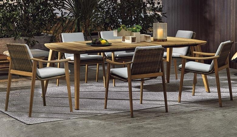 7 Pieces Outdoor Patio Dining Set with Teak Wood Table and Chair in Natural & Grey By Homary