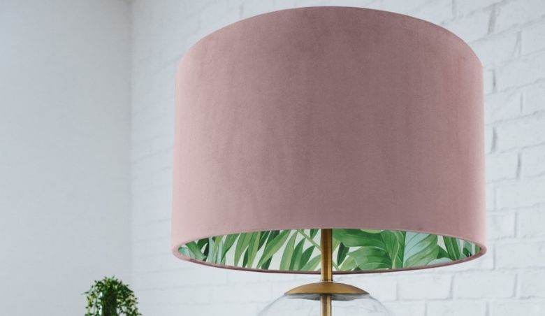 Cheeky Pickle Large Lampshade - in Dusty Pink - Velvet & Green Leaf By Swoon