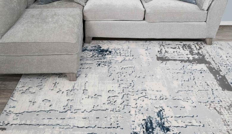 Modern Blue Abstract Distressed Living Room Rugs - Hatton by Kukoon