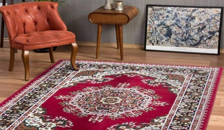 Red Traditional Medallion Living Room Rug - Milan by Kukoon