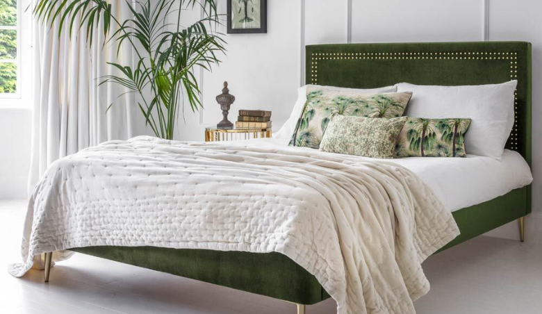 Absinthe Green Velvet Upholstered Bed by French Bedroom