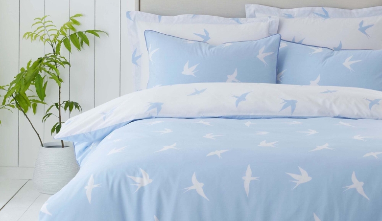 Coastal Birds Blue Reversible Duvet Cover and Pillowcase Set BlueWhite by Dunelm