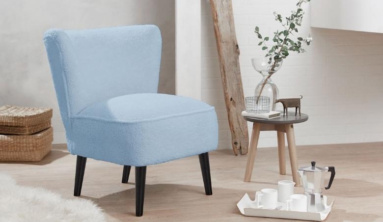 Malmesbury Boucle Accent chair Woolly Sky Blue with Black Legs by Furniturebox